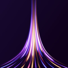Aufkleber - Neon color glowing lines background, high-speed light trails effect. Modern abstract high-speed light motion effect on black background. Light motion effect, slow shutter of traffic.