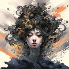 Canvas Print - generative ai geisha with folwers