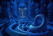 Blue Tentacles In The Castle Underwater Generative Ai