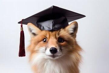 Happy fox in a graduation hat