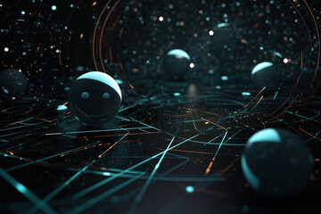 Poster - blue black digital technology abstract background , particles and balls generative ai