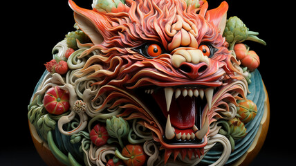 Wall Mural - Chinese zodiac dragon ceramic carved. Fantasy Asian Art Celebration of Chinese new year 2024 ,Generative Ai