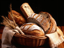 Rustic And Homemade Bread In Basket. Bakery