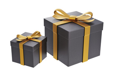 Wall Mural - 3d illustration. two black gift box with gold ribbon isolated on white background
