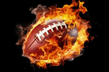 Wall Mural - American football ball on fire, black background, sports concept. Generative AI