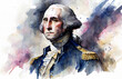 Watercolour painting of George Washington a Founding Father of the United States of America who served as the first president, computer Generative AI stock illustration