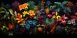 AI Generated. AI Generative. Notanical herbal exotic tropical plants herbs flowers botanical foliage background nature jungle lanfscape. Graphic Art