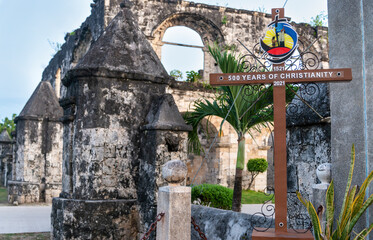 filipino crucifix, declaring 500 years of christianity,next to the cuartel ruins,oslob,cebu island,t