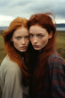 © MaryAnn - female friends/models/lgbtq + couple in magazine editorial fashion/beauty photo shoot embracing/kissing in Scottish setting film photography look  - generative ai art