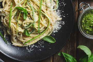 Wall Mural - Pasta with zucchini and cream sauce