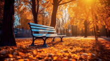 Bench In Autumn Park HD 8K Wallpaper Stock Photographic Image