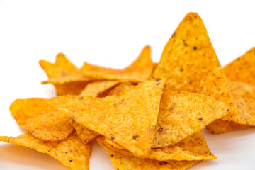 corn nachos isolated on white background doritos concept