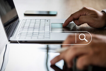 Fototapete - businessmen use smartphones to find online search engine optimization for analysis seo concept infor