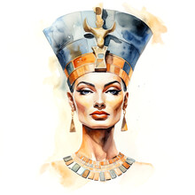 Nefertiti Bust, Egyptian Queen, Wife Of The Pharaoh Akhenaten. Digital Watercolour.