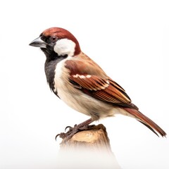 Wall Mural - Eurasian tree sparrow bird isolated on white. Generative AI