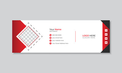 Wall Mural - Corporate modern red email signature design template or business email footer design with abstract shapes, red and black color standard email signature design, professional vector design
