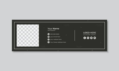Wall Mural - Black elegant email signature design or email footer design template with photo placeholder, luxury email signature design, social media cover template