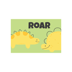 Wall Mural - Cute childish dino print in flat scandinavian style. Poster with dino and lettering. Vector illustration..