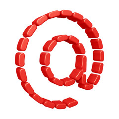 Poster - 3D red email or at symbol design with dashed lines
