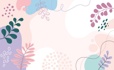 Wall Mural - Design banner frame background .Colorful poster background vector illustration.Exotic plants, branches,art print for beauty, fashion and natural products,wellness, wedding and event.