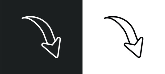 Poster - down right arrow icon isolated in white and black colors. down right arrow outline vector icon from 