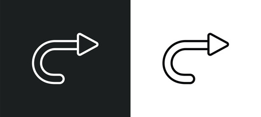 Poster - right curve icon isolated in white and black colors. right curve outline vector icon from user interface collection. collection for web, mobile apps and ui.