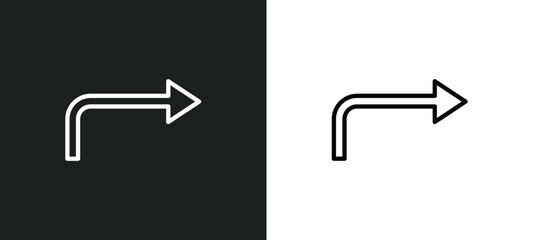 Poster - turn right arrow icon isolated in white and black colors. turn right arrow outline vector icon from user interface collection for web, mobile apps and ui.