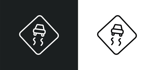 Poster - slippy road icon isolated in white and black colors. slippy road outline vector icon from transport collection for web, mobile apps and ui.