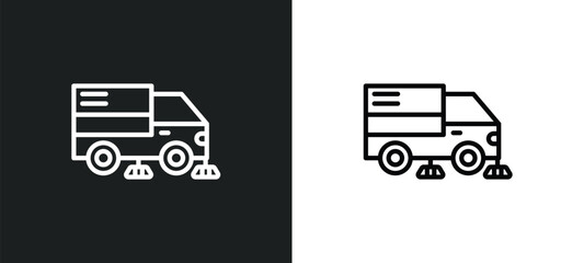 Poster - road sweeper icon isolated in white and black colors. road sweeper outline vector icon from transport collection for web, mobile apps and ui.