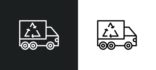 Poster - recycling truck icon isolated in white and black colors. recycling truck outline vector icon from transport collection for web, mobile apps and ui.