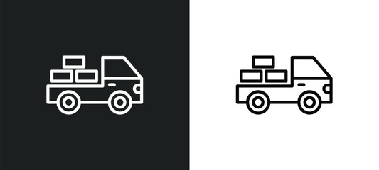 Poster - loaded truck side view icon isolated in white and black colors. loaded truck side view outline vecto