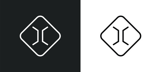 Poster - narrow bridge icon isolated in white and black colors. narrow bridge outline vector icon from traffic signs collection for web, mobile apps and ui.