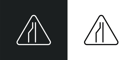 Poster - narrow lane icon isolated in white and black colors. narrow lane outline vector icon from traffic signs collection for web, mobile apps and ui.