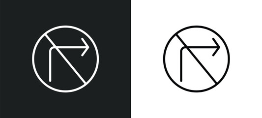 Poster - no turn right icon isolated in white and black colors. no turn right outline vector icon from traffic signs collection for web, mobile apps and ui.