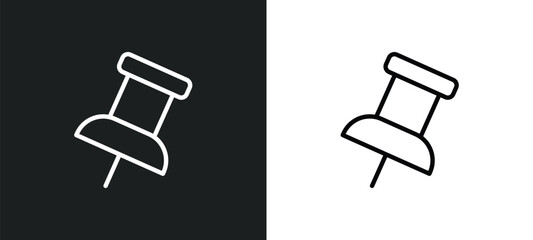 Poster - school push pin icon isolated in white and black colors. school push pin outline vector icon from tools and utensils collection for web, mobile apps and ui.