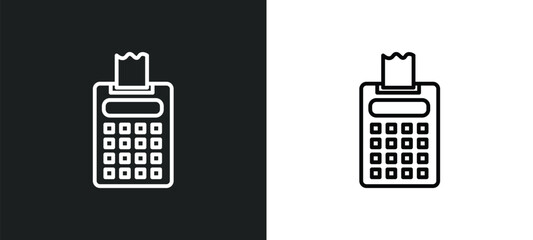 Poster - printing calculator icon isolated in white and black colors. printing calculator outline vector icon from tools and utensils collection for web, mobile apps and ui.