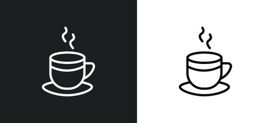Poster - cup of hot coffee icon isolated in white and black colors. cup of hot coffee outline vector icon from tools and utensils collection for web, mobile apps and ui.