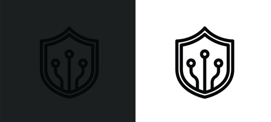 Poster - shields icon isolated in white and black colors. shields outline vector icon from technology collection for web, mobile apps and ui.