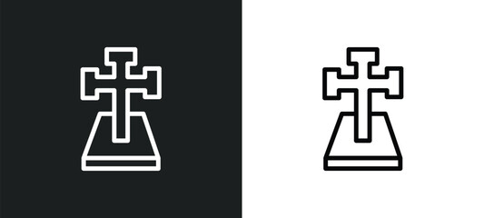 Poster - cross stuck in ground icon isolated in white and black colors. cross stuck in ground outline vector icon from technology collection for web, mobile apps and ui.