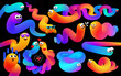 © fim.design - Abstract gradient worms characters. Color blend snake mascots with funny faces vector illustration set