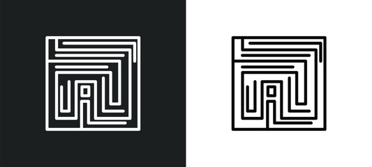 Poster - strategy in a labyrinth icon isolated in white and black colors. strategy in a labyrinth outline vector icon from startup stategy and collection for web, mobile apps and ui.
