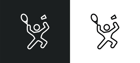 Poster - man playing badminton icon isolated in white and black colors. man playing badminton outline vector icon from sports collection for web, mobile apps and ui.