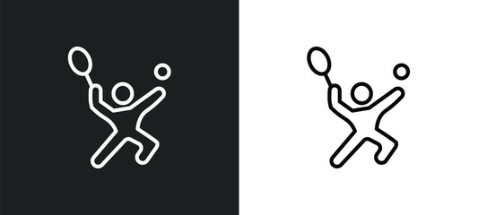 Poster - man playing tennis icon isolated in white and black colors. man playing tennis outline vector icon from sports collection for web, mobile apps and ui.