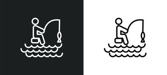 Poster - fishing man icon isolated in white and black colors. fishing man outline vector icon from sports collection for web, mobile apps and ui.