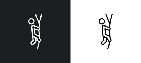 Poster - climbing with rope icon isolated in white and black colors. climbing with rope outline vector icon from sports collection for web, mobile apps and ui.