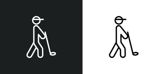 Poster - golf player hitting icon isolated in white and black colors. golf player hitting outline vector icon from sports collection for web, mobile apps and ui.