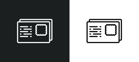 Poster - postcard with stamp icon isolated in white and black colors. postcard with stamp outline vector icon from social media marketing collection for web, mobile apps and ui.