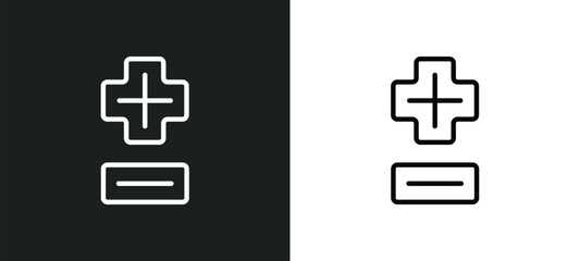 Poster - plus less icon isolated in white and black colors. plus less outline vector icon from signs collection for web, mobile apps and ui.