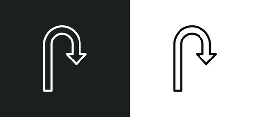 Poster - u turn icon isolated in white and black colors. u turn outline vector icon from signs collection for web, mobile apps and ui.