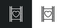 Film Strip With Heart Icon Isolated In White And Black Colors. Film Strip With Heart Outline Vector Icon From Shapes Collection For Web, Mobile Apps And Ui.